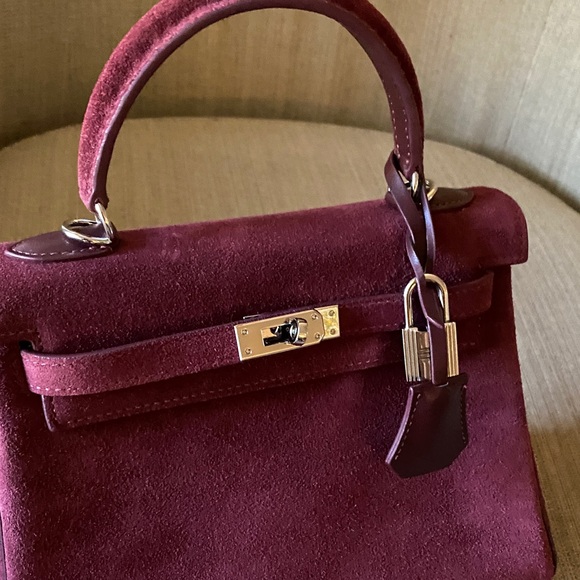25cm genuine suede leather wine burgundy red top handle handbag bk25 - Picture 5 of 8